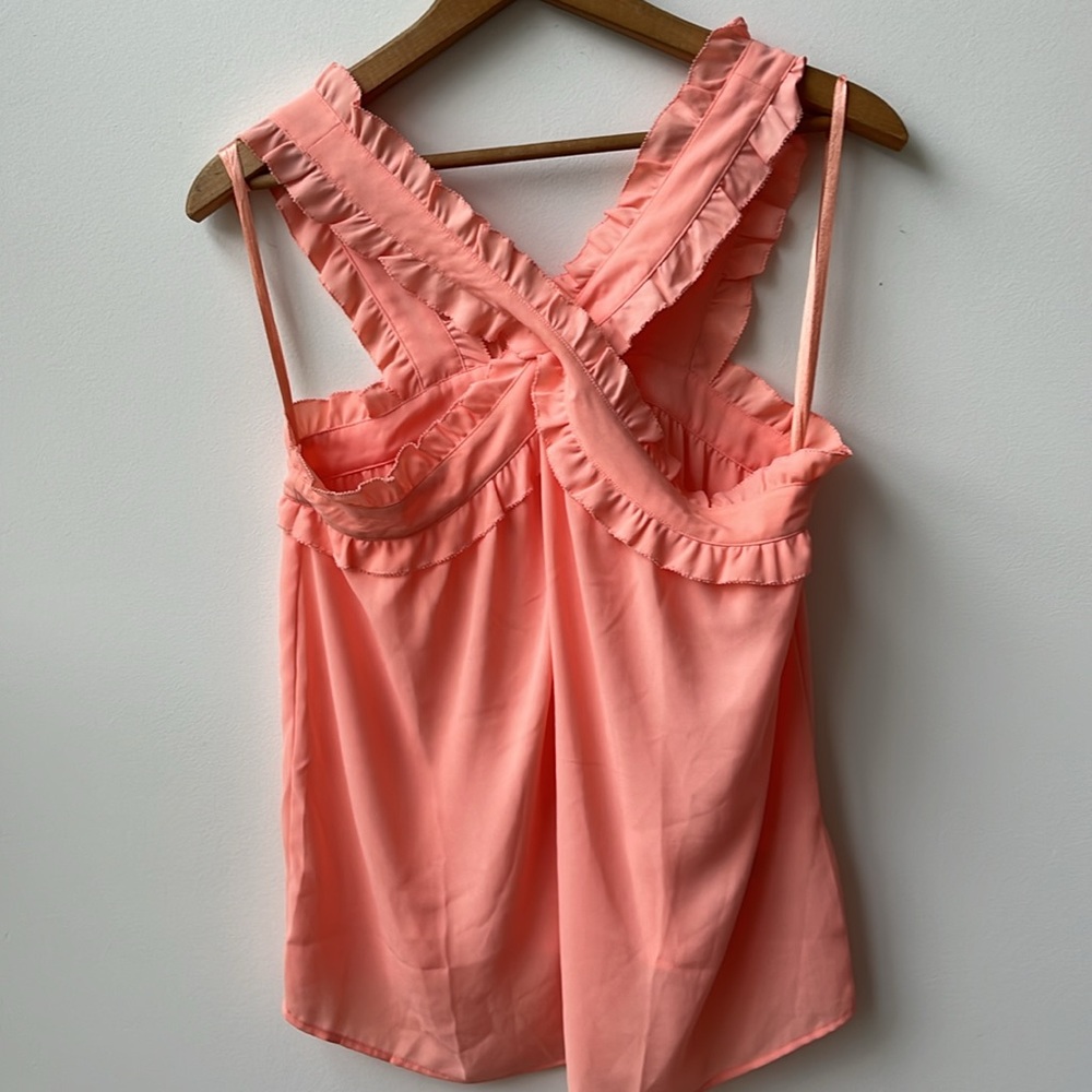 J. Crew coral ruffle strap cross front  drapey tank top Size 4